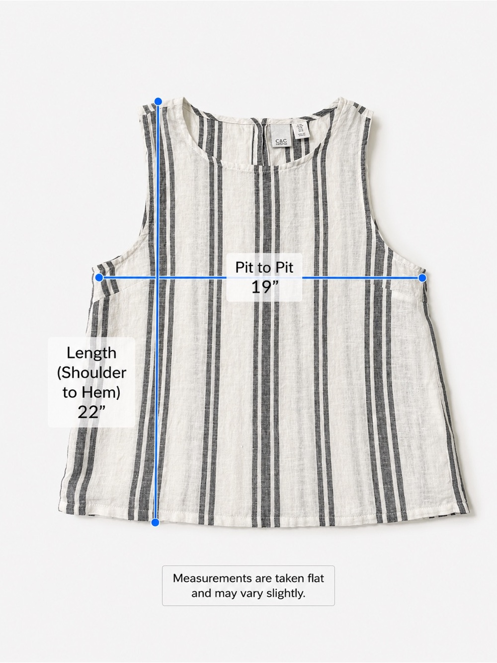 C&C California 100% Linen Striped Sleeveless Back Button Tank Top M - Picture 8 of 10